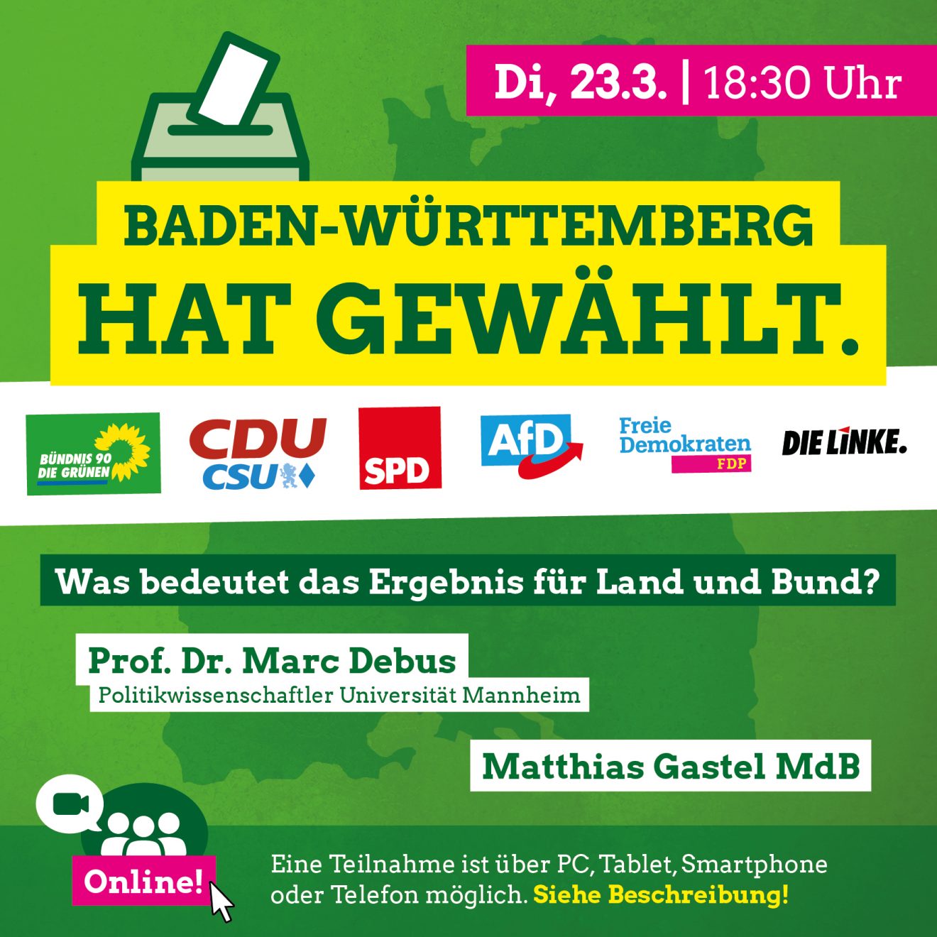 Sharepic nach der LTW Prof. Debus 23.03.