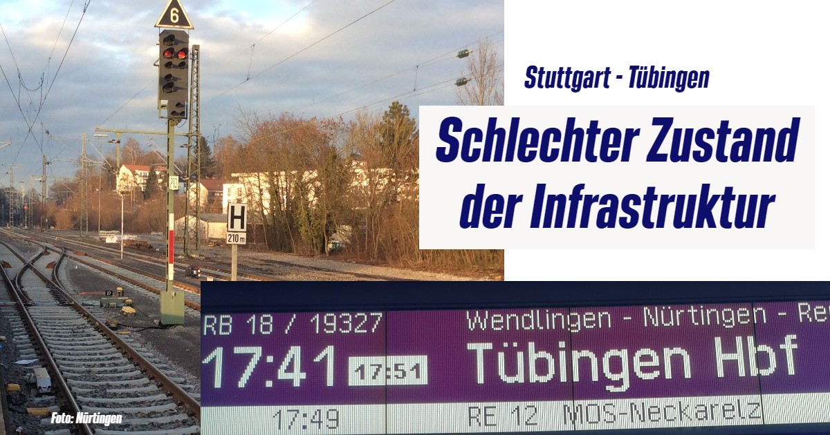 Netzzustand Bahnstrecke Stuttgart – Tübingen schlecht